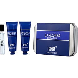 Mont Blanc Explorer Ultra Blue By Mont Blanc Eau De Parfum Spray 0.25 Oz Mini & Face Cream 1 Oz & Cleansing Ge