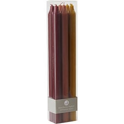 Tapers Autumn Harvest By Tapers Autumn Harvest Six Tapers, Each 12 Inches Long. Colors Are Bordeaux, Terra Cotta & Caramel. Tapers Are Fragrance Free, Smokeless & Dripless And Burn Approx.