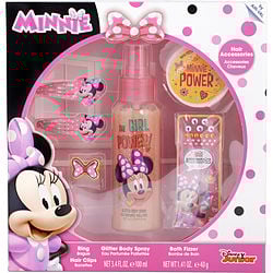 Minnie Mouse By Disney Shimmer Body Spray 3.4 Oz & Bath Fizzer & Ring & Hair Gems & Hair
