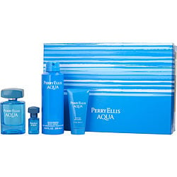 Perry Ellis Aqua By Perry Ellis Edt Spray 3.4 Oz & Body Spray 6.8 Oz & Shower Gel 1.7 Oz  & Edt Spray .2