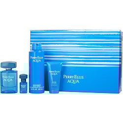 Perry Ellis Aqua By Perry Ellis Edt Spray 3.4 Oz & Body Spray 6.8 Oz & Shower Gel 1.7 Oz  & Edt Spray .2